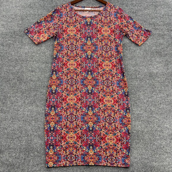 LuLaRoe Dresses & Skirts - LuLaRoe Julia Sheath Dress Womens Large Red Yellow Geometric Tribal Boho Chic